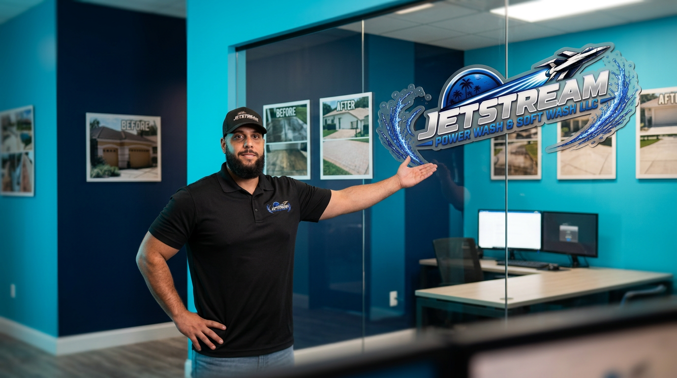 Founder and CEO of Jetstream SWFL in front of the company trailer